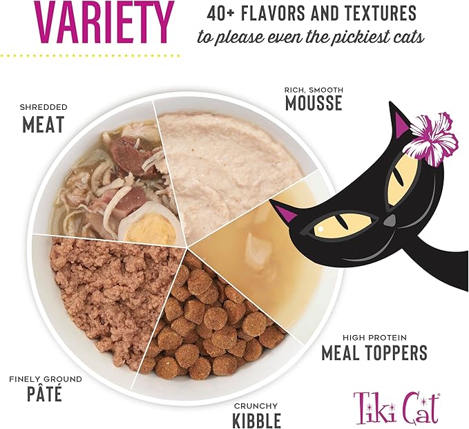 Tiki Cat After Dark Pâté, Variety Pack, High-Protein and 100% Non-GMO Ingredients, Wet Cat Food for Adult Cats, 3 oz. Cans (Pack of 12)