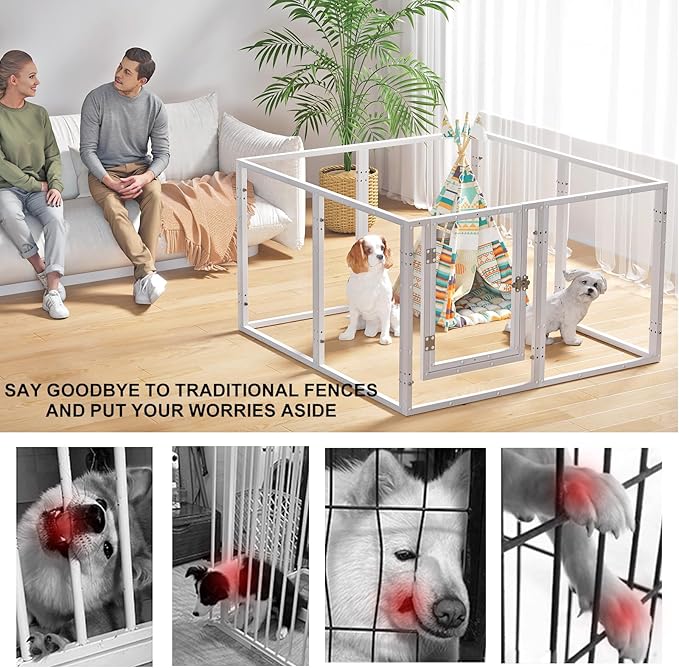 Clear Acrylic Dog Playpen, Indoor Pet Fence with Clear Panels, Easy to Assemble & Clean, Suitable for Rabbits, Cats, Hedgehogs, Small Dogs (39 Inch, 8 Panels)