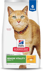 Hill's Science Diet Senior Vitality, Senior Adult 7+, Senior Premium Nutrition, Dry Cat Food, Chicken & Rice, 6 lb Bag