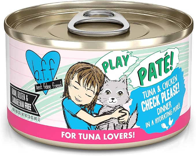 B.F.F. Play - Best Feline Friend Paté Lovers, Aw Yeah!, Tuna & Chicken Check Please! with Tuna & Chicken, 2.8oz Can (Pack of 12)