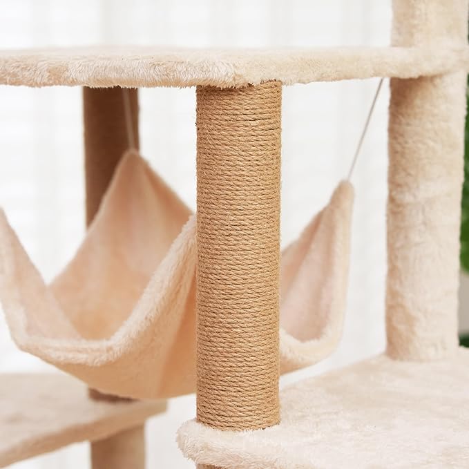 Cat Tree 67in Cat Tower Scratching Post for Cats Tree Tower Furniture for Cats with Various Houses Various Levels with Cheese Design (Beige)