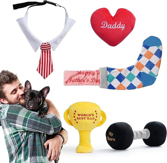 Nocciola 5 PCS Father's Day Dog Toys, Fun Squeaky Dog Toy for Small Medium Breed, Puppy Puzzle Dog Toy to Keep Them Busy