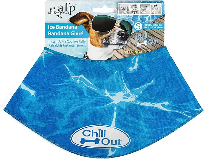 ALL FOR PAWS Dog Cooling Bandana, Cooling Bandanas for Small Dogs, Ice Dog Bandanas, Cooling Neck Wraps for Dogs, Chill Out Blue Neck Cooler (S)