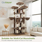 Globlazer Big Cat Tower for Indoor Cats, 80inch Cat Tower for Multiple Adult Cats XXL Cat Tree with Scratching Post, Hammock, 3 Perches, 2 Condos, 2 Hanging Basket, F80, Leopard Print