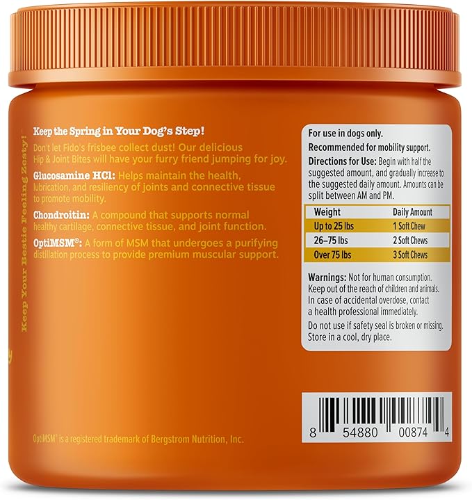 Zesty Paws Hip and Joint for Dogs, Glucosamine for Dogs Hip and Joint Supplement with Chondroitin, MSM, Vitamins C & E - Bacon, 90 Count