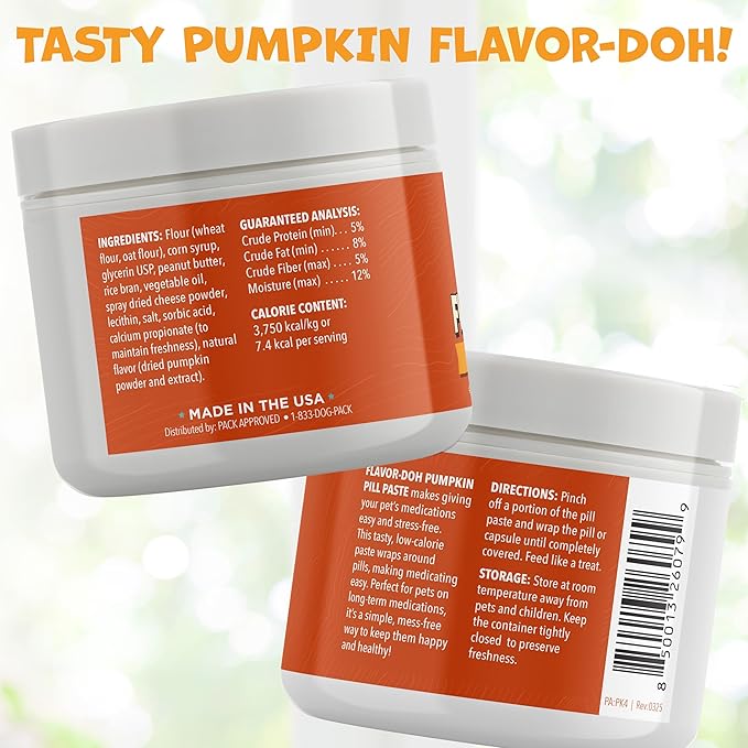 Flavor-Doh - Flavored Pill Wrap for Dogs to Hide Capsules and Create Pill Treats for Dogs - Easy-to-Use Treat Paste for Pet Medication - Pumpkin (4.2oz)