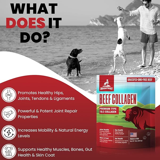 Grass fed Collagen for Dogs - Supports Health Skin & Coat, Hip, Joint Care & Cartilage Support + Skin Health and Mobility, 100% All Natural Collagen