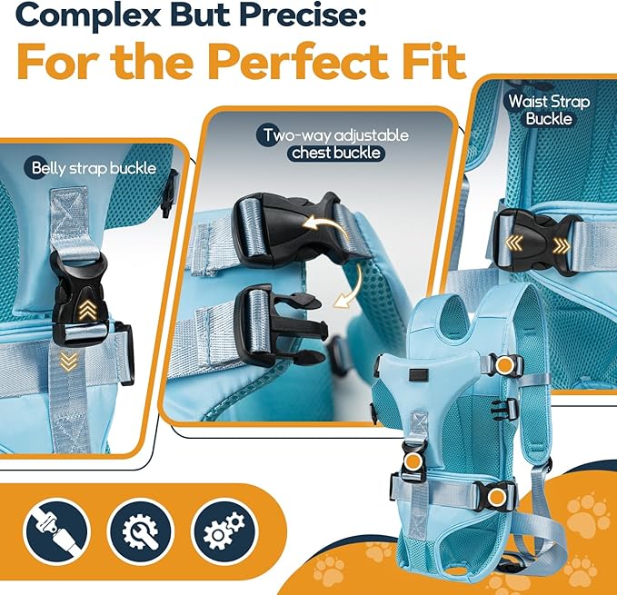 Pet Dog Front Carrier Backpacks, Legs Out Secure-Fit Dog Front Carrier for Small Dogs Up to 17 lbs, Adjustable Hands Free Pet Chest Carrier for Hiking Cycling (M, Blue)