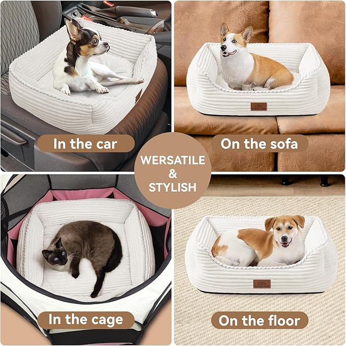 Rectangle Dog Bed for Large Medium Pets Indoor Outdoor with Removable Mat,Machine Washable Sleeping Sofa Non-Slip Bottom Soft Puppy Bed Durable Orthopedic Calming Pet Cuddler (Large, Cream)