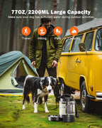 77oz Large Dog Water Bottle - Portable Travel Dog Water Dispenser & Bowl - Leak-Proof Pet Water Jug for Hiking, Camping, Walking & Car Trips, Black