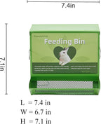 Metal Small Animal Feeder with Lid, Heavy Duty, Large Capacity Food Dispenser, Great for Rabbits, Guinea Pigs, Chinchillas and Other Small Animals (7.4 inch, Green)