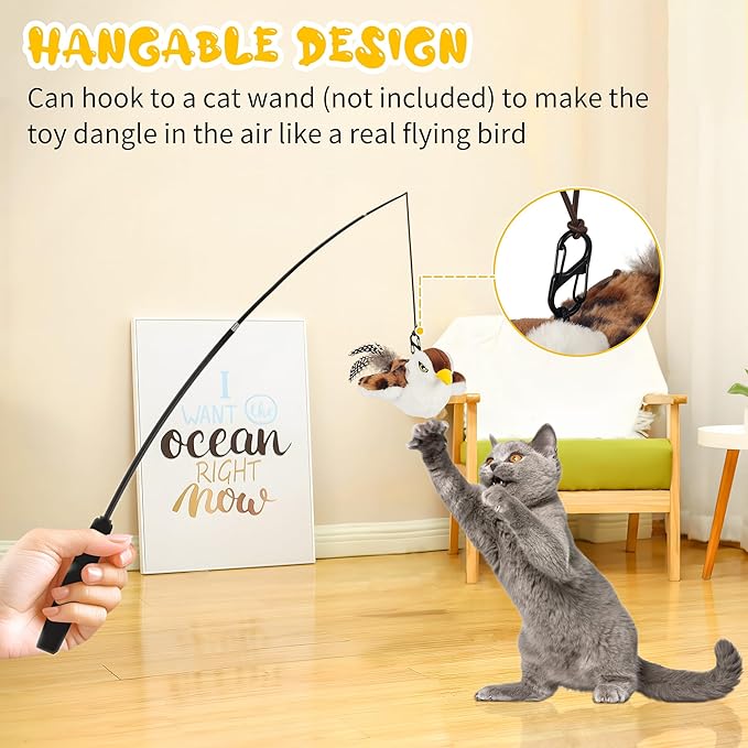 Cat Toys Flapping Bird, Lifelike Sparrow Chirp Tweet, Rechargeable Touch Activated Kitten Toy Interactive Exercise Toys for All Breeds Cat Kicker Catnip Toys, No Flying (Large 8.6 x 3.7)