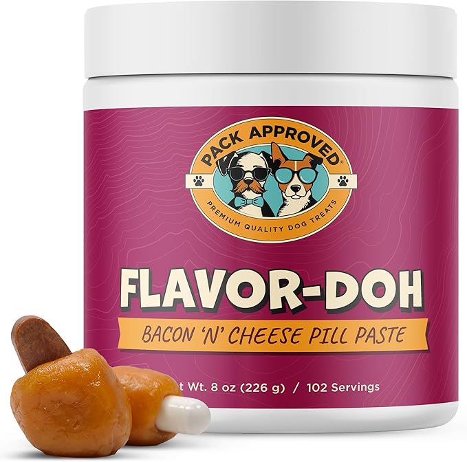 Flavor-Doh - Flavored Pill Wrap for Dogs to Hide Capsules and Create Pill Treats for Dogs - Easy-to-Use Treat Paste for Pet Medication - Bacon n' Cheese (8oz)