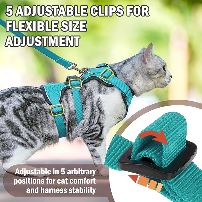 PUPTECK Cat Harness and Leash Set Escape Proof for Walking, Breathable Mash Vest Adjustable Harness for Cats Puppy Small Animals, Reflective at Night, Green Small