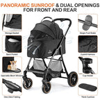 Pet Stroller for Small/Medium Dogs & Cats up to 55 lbs, Upgraded 4 Wheels Dog Stroller for Large Dogs, 3-in-1 Foldable Portable Travel Carrier for 2 Cats with Storage Basket and Cupholder