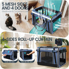 Petskd Extra Large Cat Carrier for 55LBS Pet Car Travel with Litter Box, 24"x17"x17" Soft Large Cats or Medium Dog Carrier with 5 Breathable Mesh Windows and Locking Zippers for Long Distance(Blue)