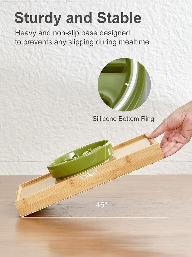 Ceramic Maze Dog Slow Feeder with Non-Slip Silicone Rim – Heavy-Duty Stoneware Bowl with Puzzle Pattern for Bloating & Obesity Prevention (Green-S)