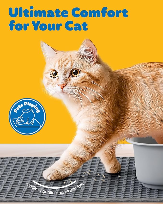 35" x 30" Cat Litter Mats (2-Pack) - Ultra-Large Litter Box Mats with Double Layers, Urine-Proof and Non-Slip Litter Trapping Mats, Easy to Clean Kitty Litter Mats for Floor, Scatter Control, Grey
