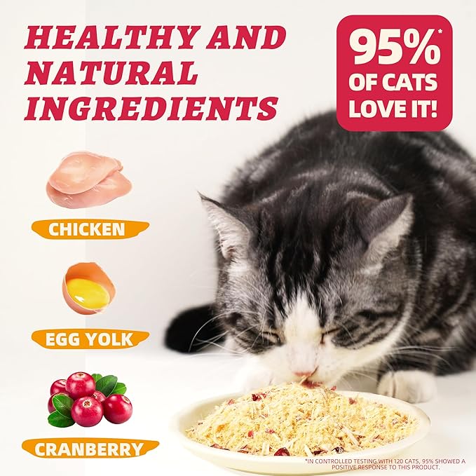 Wellix Dog & Cat Food Topper - Cranberry Treats Freeze Dried Egg Yolk & Chicken Flavor Low Calorie - Support Kidney Bladder & Urinary Health - Healthy Cat Treats for Indoor Cats