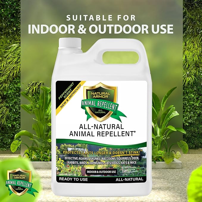 Natural Armor Animal & Rodent Repellent Spray. Repels Skunks, Raccoons, Rats, Mice, Deer Rodents & Critters. Repeller & Deterrent in Powerful Peppermint Formula – 128 Fl Oz Gallon Refill RTU