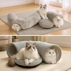 Cat Tunnel Bed for Indoor Cats, Peekaboo Cat Cave Bed,Soft Cat Donut Tunnel for Kitten Large Cats, Grey