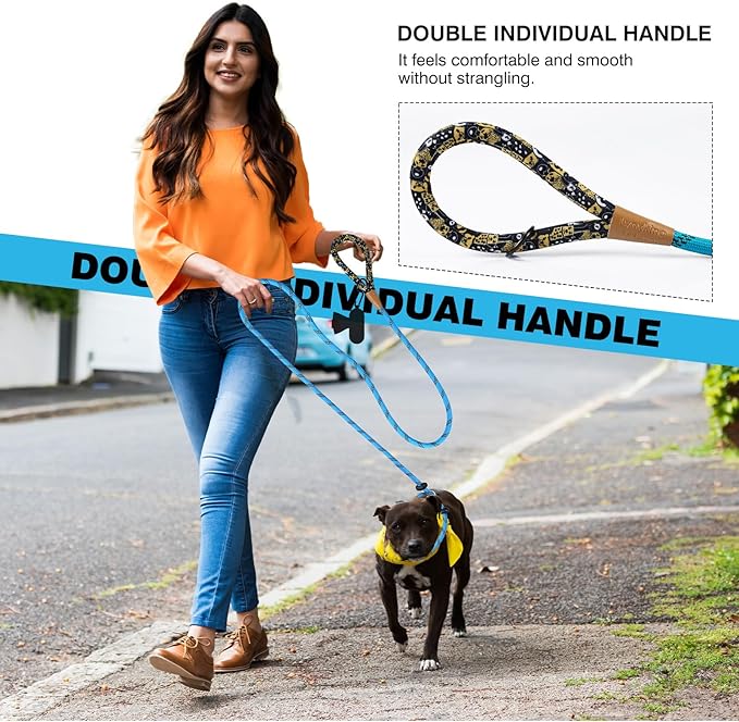 lynxking Slip Lead Dog Leash Reflective, Heavy Duty Comfortable Strong Rope for Large Medium Small Dogs No Pull Pet Training (Light Blue, Small 3/8in x 6ft-Slip Lead)