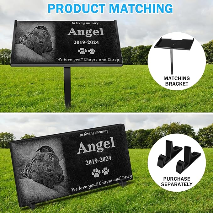 Custom Engraved Dog Memorial Stone - Durable Black Granite Pet Grave Marker with Photo, Personalized Pet Loss Gift for Dogs, Cats - Memorial Plaque for Garden or Indoor Use