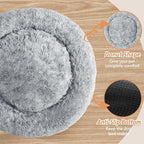 JOLLYVOGUE Calming Dog & Cat Bed for Small Dogs, Anti-Anxiety Donut Cuddler Cozy Soft Round Bed with Anti-Slip Bottom, Fluffy Faux Fur Plush Cushion Beds for Small Medium Dogs, 23"/Smoke Gray