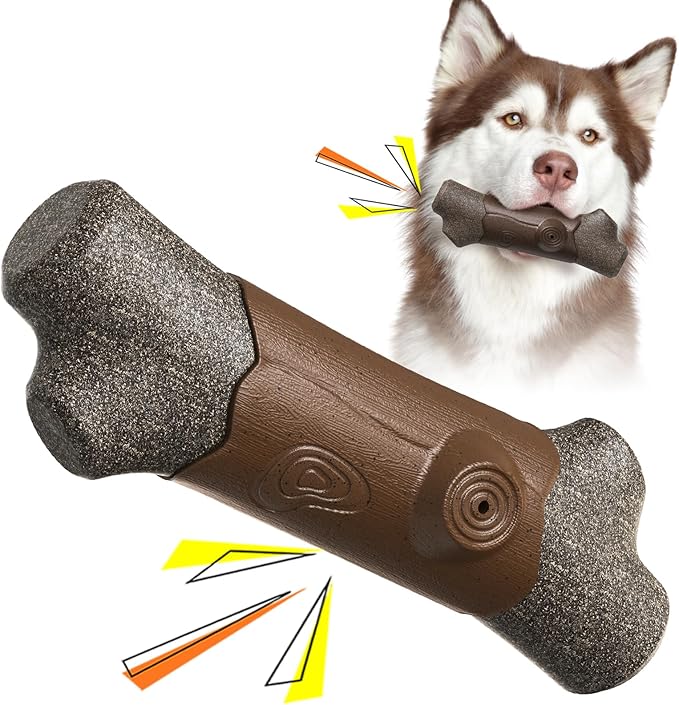 Dog Toys Chewers,Dog Chew Toy for Aggressive Chewers Sausages,Squeaky Dog Toy Interactive (Brown Bone)