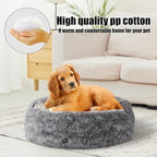 Calming Dog Beds & Cat Cave Bed with Hooded Cover,Washable Round Beds for Small Medium Pets,Anti-Slip Faux Fur Fluffy Coved Bed,Comfortable Warming Pet Bed (16 * 16inch,Grey)