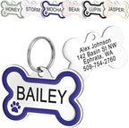 GoTags Stainless Steel Bone Dog Tag with Color Outline and Paw Print, Personalized Pet ID Tag for Dogs and Cats, Custom Engraving with up to 5 Lines of Text on Both Sides (Blue, Small)