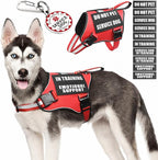 Service Dog Vest Harness+ID Tag+10 Patches,Metal Serivce Dog Tag&Reflective Emotional Support Dog Vest with Handle for Medium Dogs,Easy Put On/Off for Training/Walking/Everyday Red M