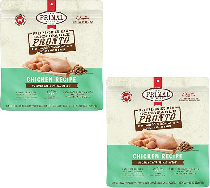 Primal Freeze Dried Dog Food, Pronto Mini Nuggets, Chicken; Scoop & Serve, Complete & Balanced Meal;Also Use As Topper or Treat; Premium, Healthy, Grain Free, High Protein Raw Dog Food (25 oz, 2-Pack)