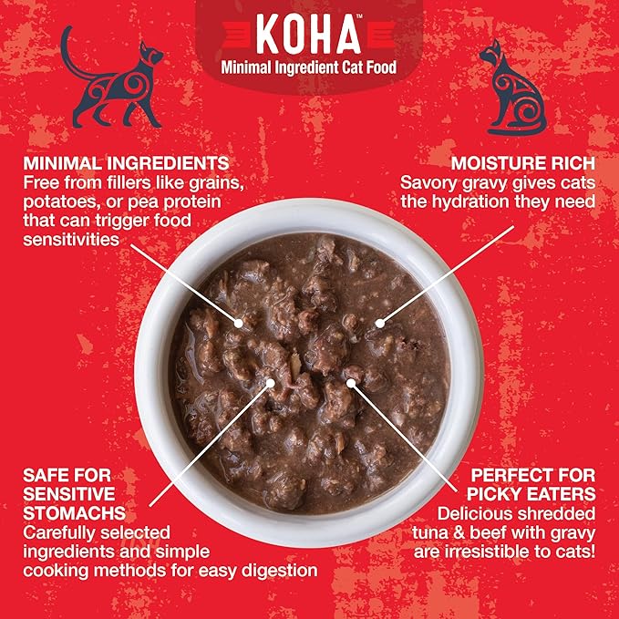 KOHA Poké Bowl Tuna & Beef Entree in Gravy for Cats, 12-Pack of 3oz Pouches