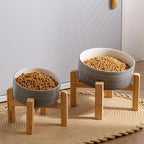 Elevated/Raised 15°Tilted Anti Slip Ceramic Dog Bowl for Medium & Large Breeds,Slanted Bulldog Big Face Pet Food Water Feeding Dish with Stand (7.6 Cups/60OZ) Grey White