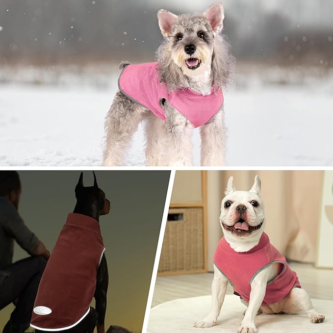 cyeollo 2 Pack Fleece Dog Sweater Vest Dog Sweatshirt Reflective Lightweight Pet Clothes for Medium Large Dogs Girl Pet Apparel Pink, Fuschia, XXL