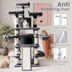 SHA CERLIN 68 Inches Multi-Level Large Cat Tree for Large Kitties/Big Cat Tower with Condo/Cozy Plush ‌Pussycat Perches/Sisal Scratching Posts and Hammocks/Activity Center/Dark Grey