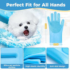 Pet Grooming Gloves, Dog Washing Gloves with Silicone Teeth, Dog Bathing Shampoo Brush, Heat Resistant Five-Finger Design for Bathing, Massaging, Hair Removal, Suitable for Dogs and Cats