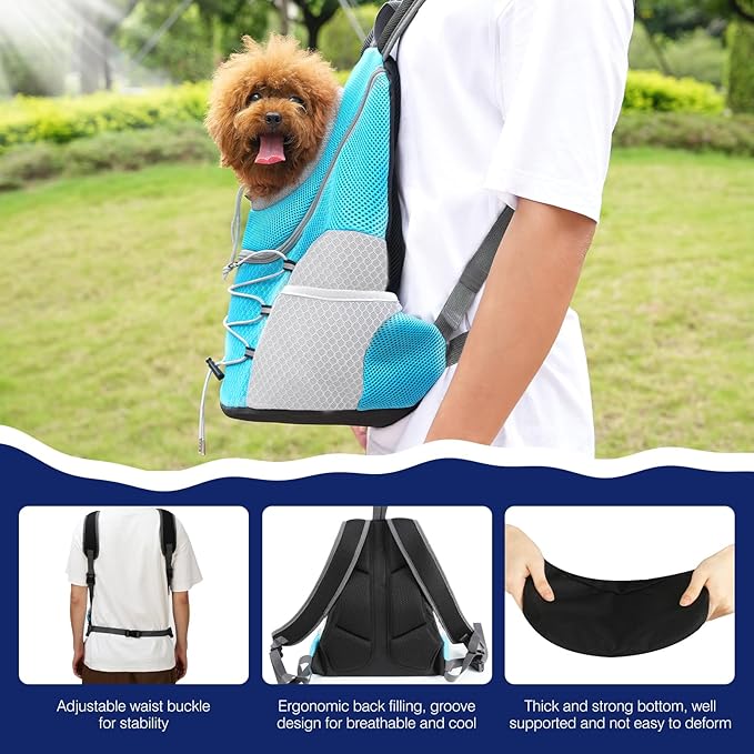 Pawaboo Pet Dog Carrier Backpack, Puppy Dog Travel Front Carrier for Small Medium Dogs Cats, Adjustable Breathable Dog Carrying Backpack with Safety Strips for Hiking, Walking (Blue L Up to 14 lbs)