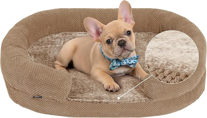 Anti-Anxiety Dog Bed for Medium Dogs, Cozy Round Egg Crate Foam Sofa with Washable Removable Cover & Bolstered Sides, Comfortable Pet Chair or Crate Bed,Camel (35")