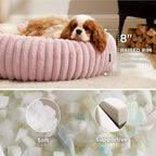 Bedsure Donut Medium Dog Bed - Washable Faux Fur Dog Bed Medium Size Dog with Corduroy Fleece & Anti Slip Bottom, Round Pet Beds with Removable Cover, Blush Pink, 30x30x8 inches