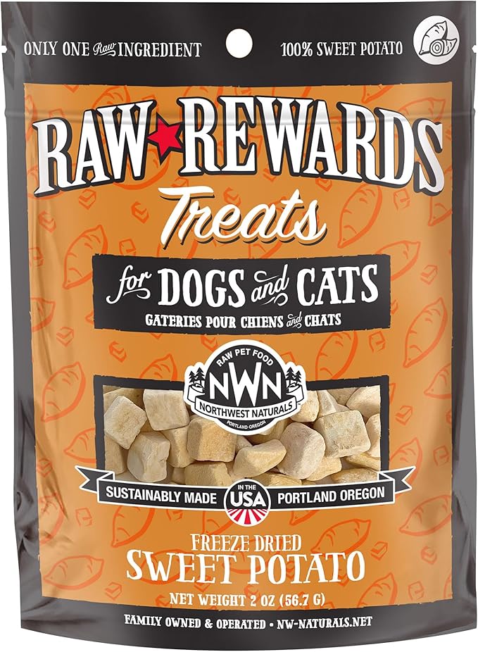 Northwest Naturals Raw Rewards Freeze-Dried Sweet Potato Treats for Dogs and Cats - Bite-Sized Pieces - Healthy, 1 Ingredient, Human Grade Ingredients, All Natural, Proudly Made in USA, 2 Oz