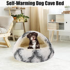 HYQ Small Dog Bed with Cover Cave, Cozy Cat Cave Bed, Round Puppy Bed with Hooded Cover, Cat Beds for Indoor Cats Washable, Dog Beds for Small Dogs with Anti-Slip Bottom (Grey-White, 20×20 Inch)