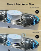 Cat Water Fountain Cordless, 108oz/3.2L Wireless Cat Fountains for Drinking, Pet Water Fountains for Cats Indoor, Automatic Cat Water Dispenser Battery Operated Rechargeable, Stainless Steel White