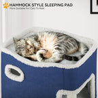 YITAHOME 2-Tier Cat House, Indoor Cat Cave Bed Playhouse, Cat Tunnels with Scratch Pad and Hideaway Cube, Cute Modern Cat Condo Furniture for Multi Small Cats, Extended (Blue)