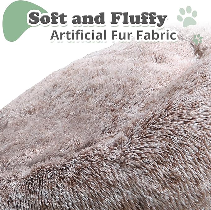 JOLLYVOGUE Dog & Cat Bed, Calming Anti-Anxiety Pet Bed for Small Dogs, Fluffy Donut Cushion for Small and Medium Pets (23")