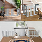 ZJSF Foldable Freestanding Indoor Dog Gate for House Wood Long Pet Gates Dog Fence for Stairs Puppy Gates for Hallways, Puppy Gate,Support Feet Included, Grey, 24 "Height-6 Panels