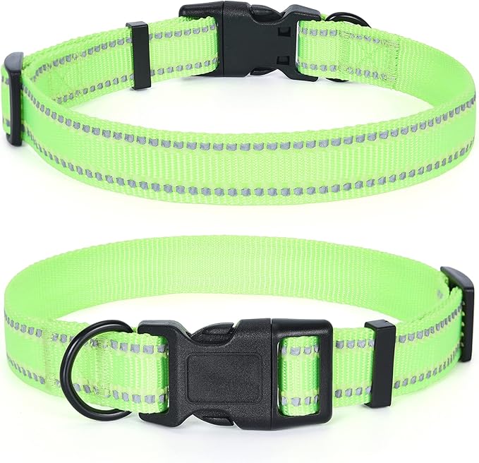 Mile High Life Nylon Night Light Glow Collar, Reflective Light Up Dog Collar, Fluorescent Self-Luminescent Strap for Small Medium Large Dogs (Lime, L Neck15-19")