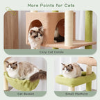 Cat Tree with Tunnel, Cat Tower for Indoor Cats, Tall Cactus Cat Tree Tower with Cat Condo, Food Station, Large Platform, Scratching Posts, Hammock, Green and Yellow GCT021GY