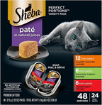 Sheba Perfect Portions Wet Cat Food Pate Savory Chicken Entree, Roasted Turkey Entree, and Tender Beef Entree Variety Pack, 2.6 oz. Twin Pack Trays (24 Count, 48 Servings)